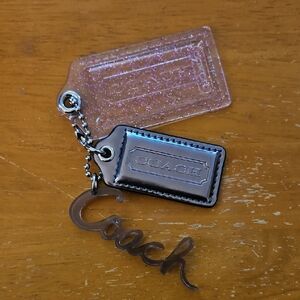 Coach Metallic Silver, Coach Poppy Script, and Pink Poppy Hangtag Keychain Trio